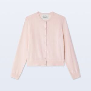 White & Warren Cashmere Crewneck Cardigan Pink XS